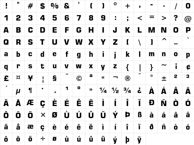 Square 721 Bold Character Map