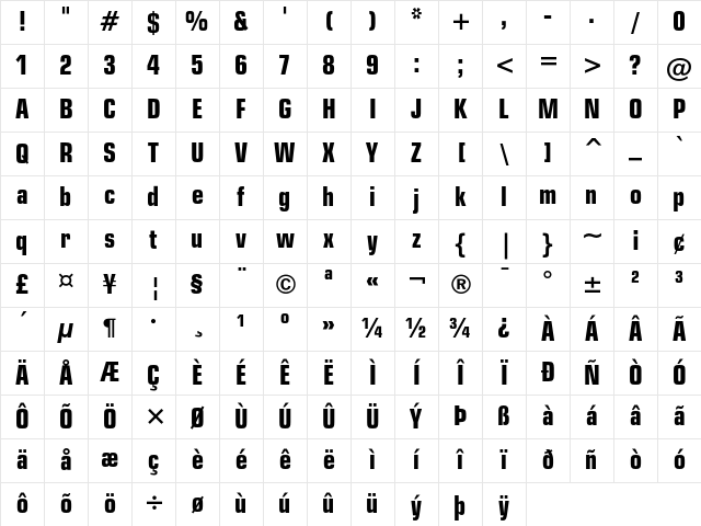 Square 721 Bold Condensed Character Map
