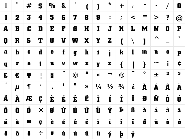 Square Slabserif 711 Bold Character Map