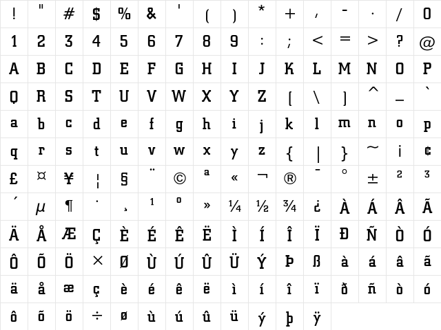 Square Slabserif 711 Medium Character Map