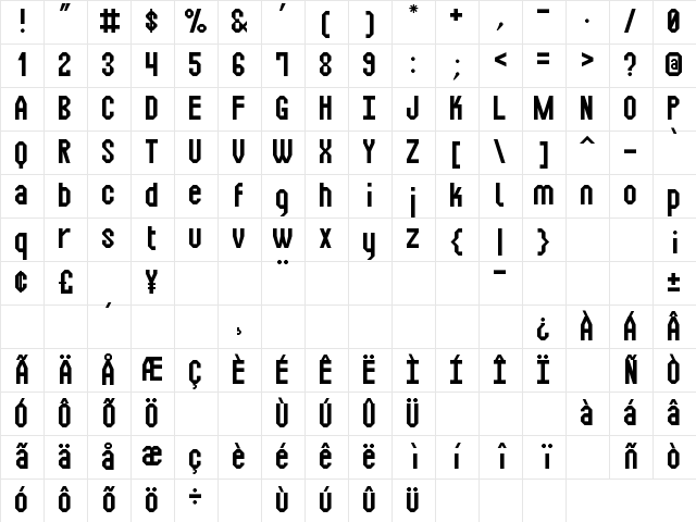 Squarex St Regular Character Map