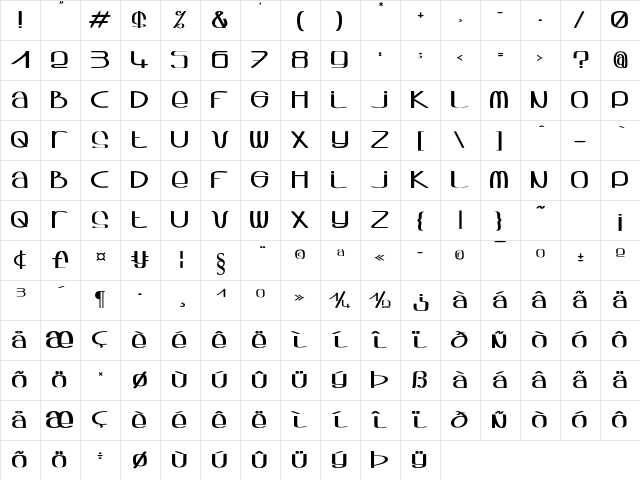 Sqwash Regular Character Map Sqwash Regular Character Map
