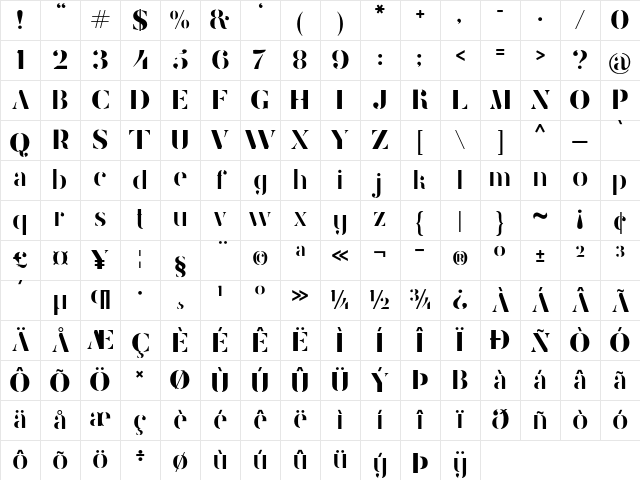 Stamcil Regular Character Map