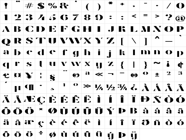 Stamcil Extra-expanded Bold Character Map