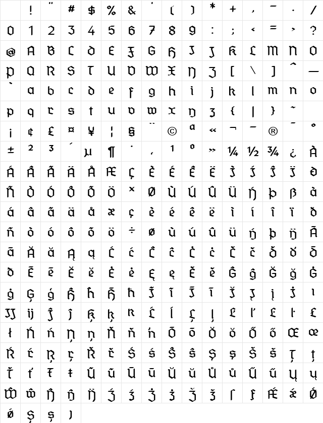 Standard Graf Regular Character Map Standard Graf Regular Character Map