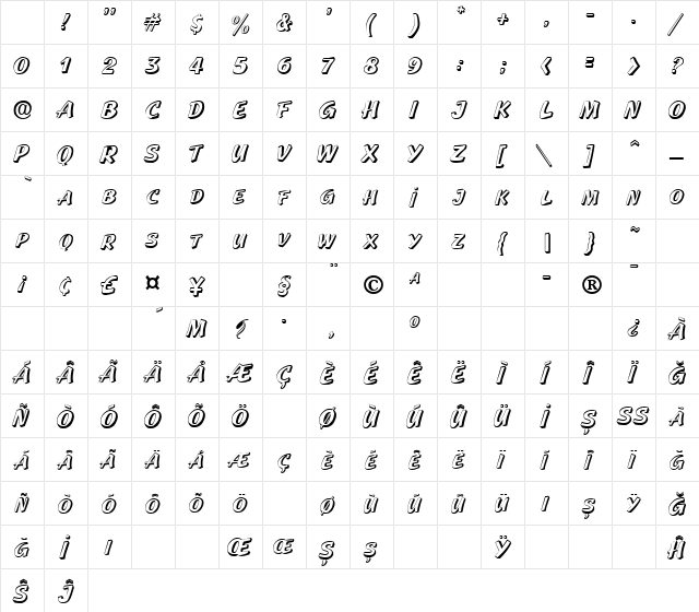 Standout Regular Character Map Standout Regular Character Map