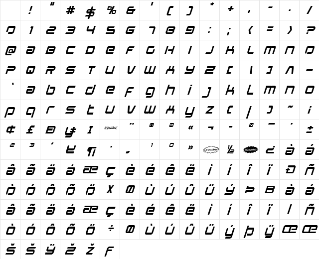 Star Eagle Italic Character Map