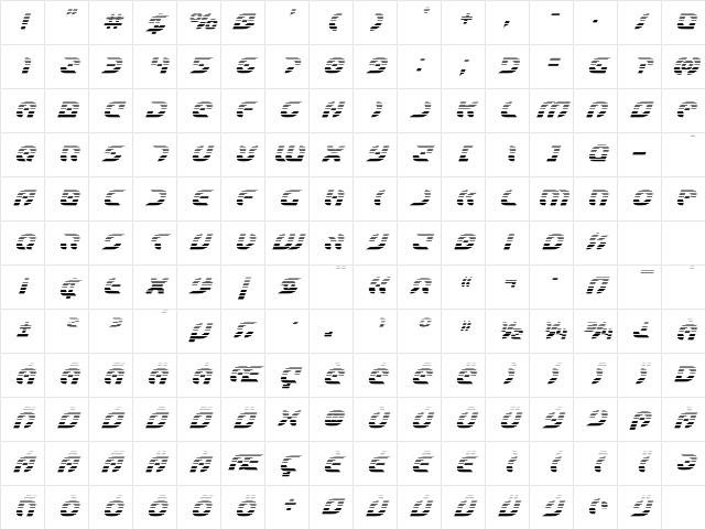 Starfighter Bold Gradient Italic Bold Italic Character Map
