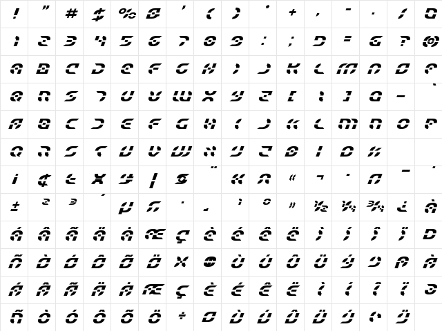 Starfighter Italic Italic Character Map