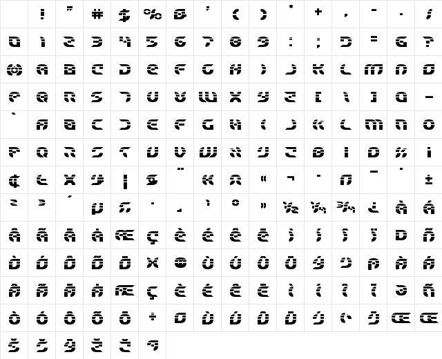 Starfighter Laser Bold Character Map Starfighter Laser Bold Character Map