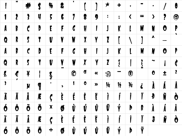 StartlingFont Regular Character Map