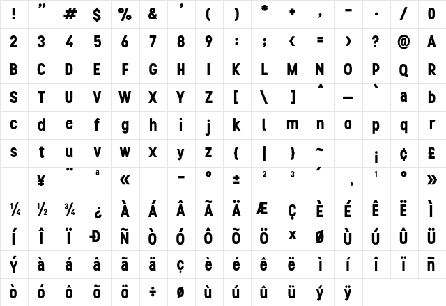 Stellar Bold Character Map