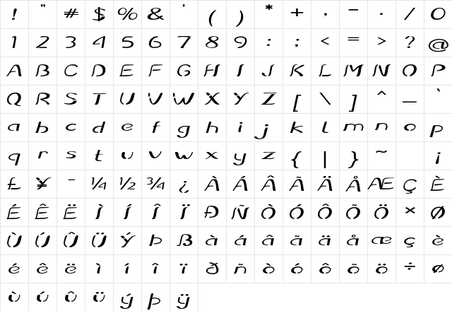 Stellon Extra-expanded Bold Character Map Stellon Extra-expanded Bold Character Map