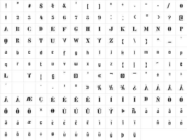 Stenci lIntellecta Trash Free Regular Character Map