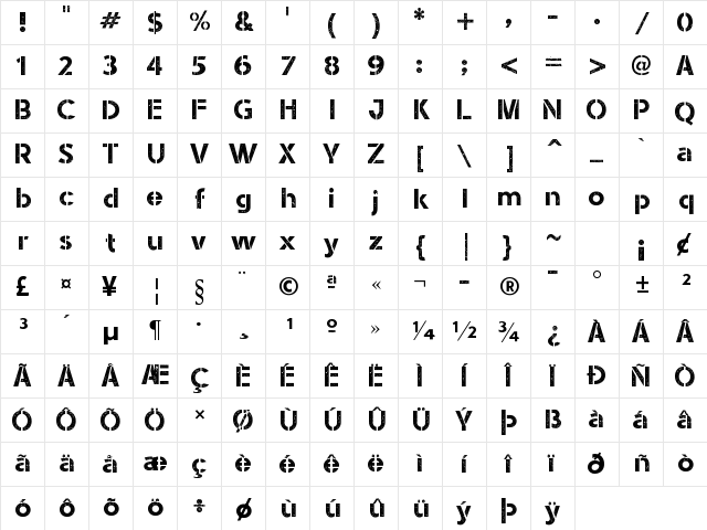 Stencil Army WW I Regular Character Map Stencil Army WW I Regular Character Map
