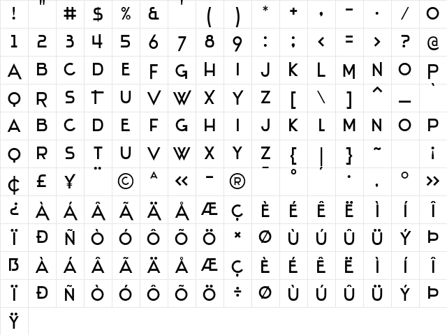 Stentiga Regular Character Map Stentiga Regular Character Map