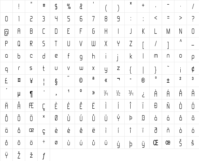 Stillwater Condensed Regular Character Map Stillwater Condensed Regular Character Map