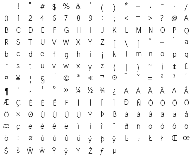 Stilu Light Character Map