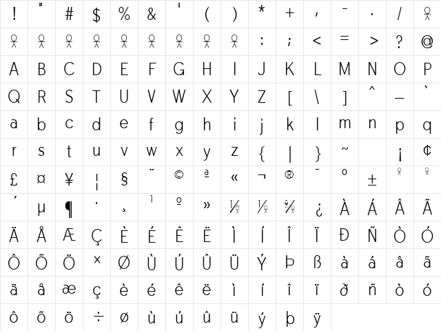 Tabarra NarrowLight Regular Character Map Tabarra NarrowLight Regular Character Map