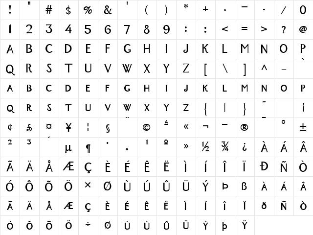 New York Bold Character Map