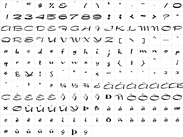 TabithaType32 Regular Character Map