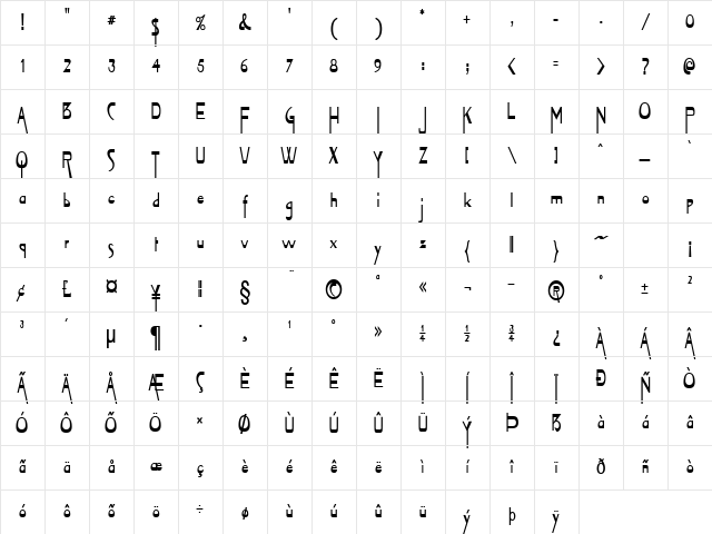 Tablet-Condensed Bold Character Map
