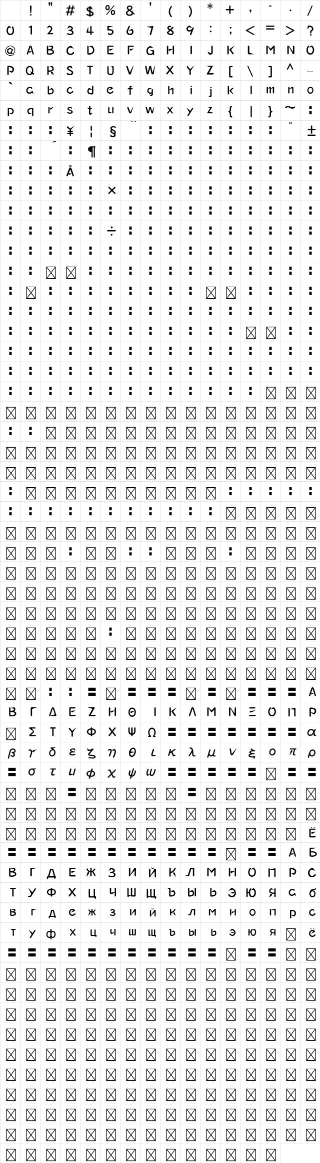 A-OTF Takarhythm Min M Character Map