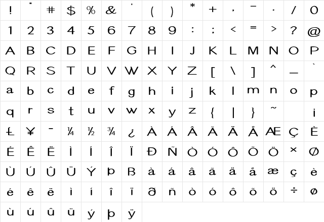 Talima Expanded Bold Character Map