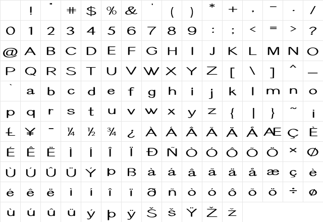 Talima Extra-expanded Bold Character Map