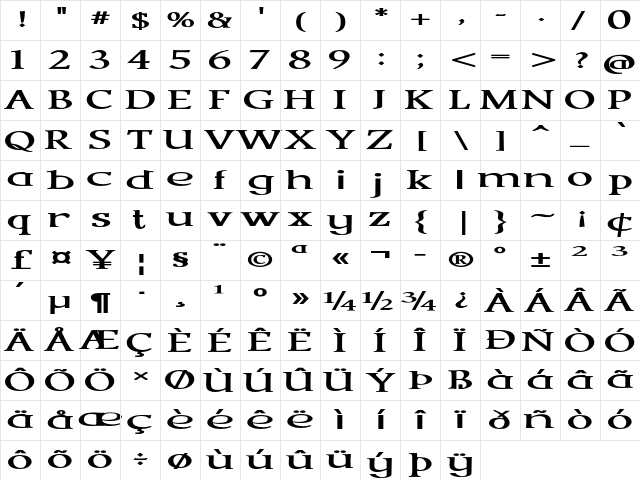 Talimino Extra-expanded Bold Character Map