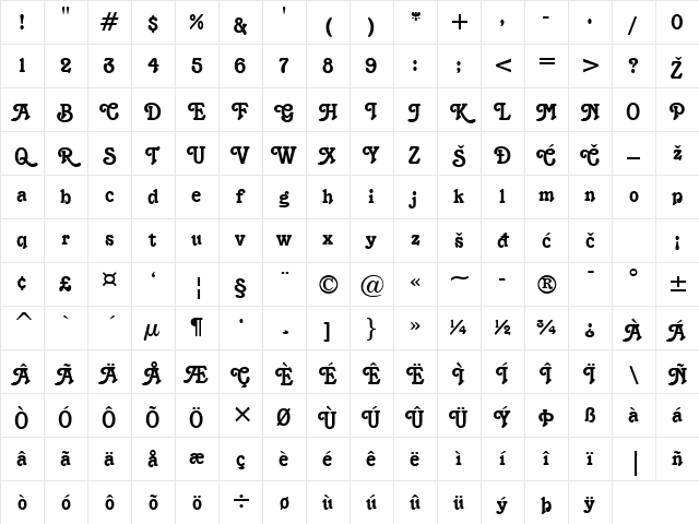 Tango Regular Character Map