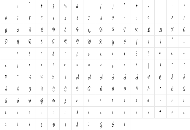 Tannenbaum Extra-condensed Bold Character Map