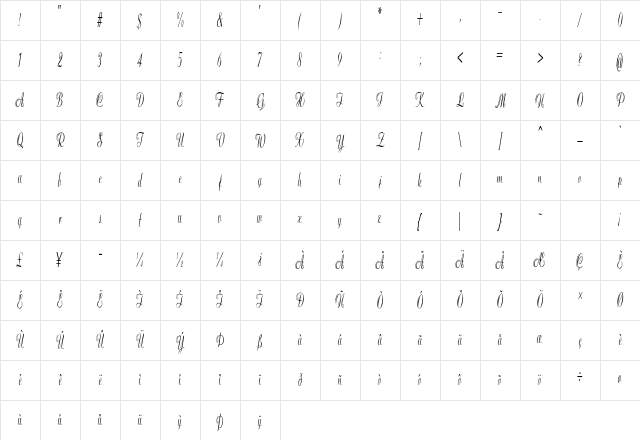 Tannenbaum Extra-condensed Regular Character Map