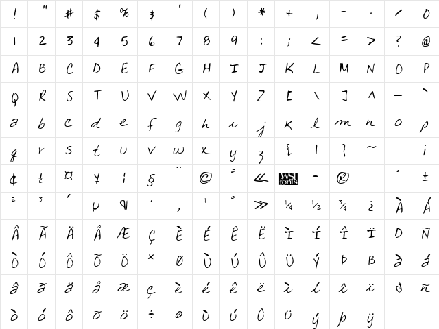 TanyasHand Regular Character Map TanyasHand Regular Character Map