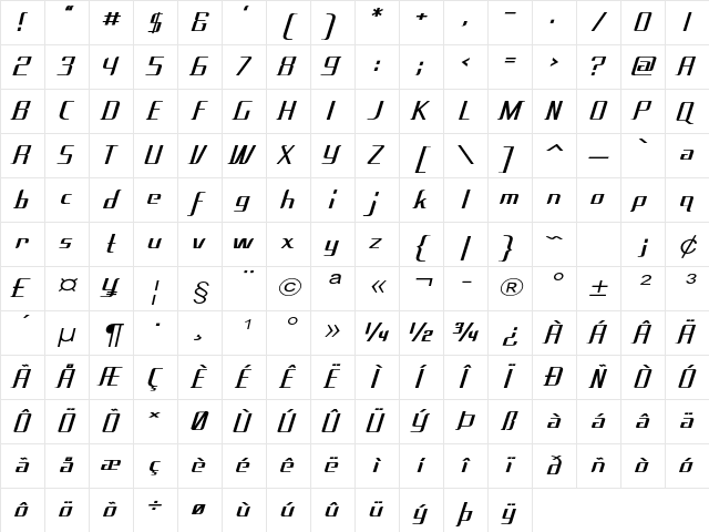 Tanzer Expanded Bold Character Map