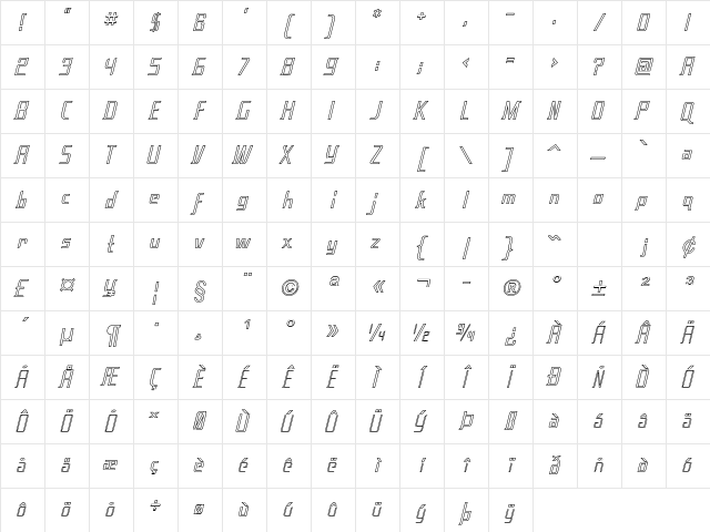 Tanzer Outline Regular Character Map Tanzer Outline Regular Character Map