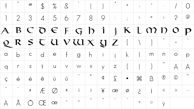 Taranis Regular Character Map