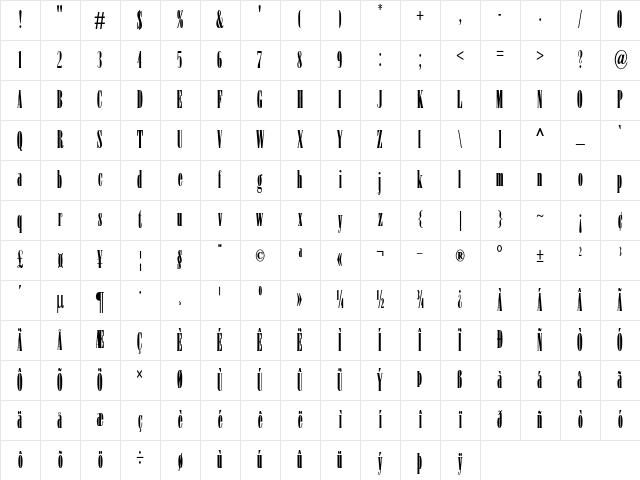 Taranteeno Condensed Bold Character Map Taranteeno Condensed Bold Character Map