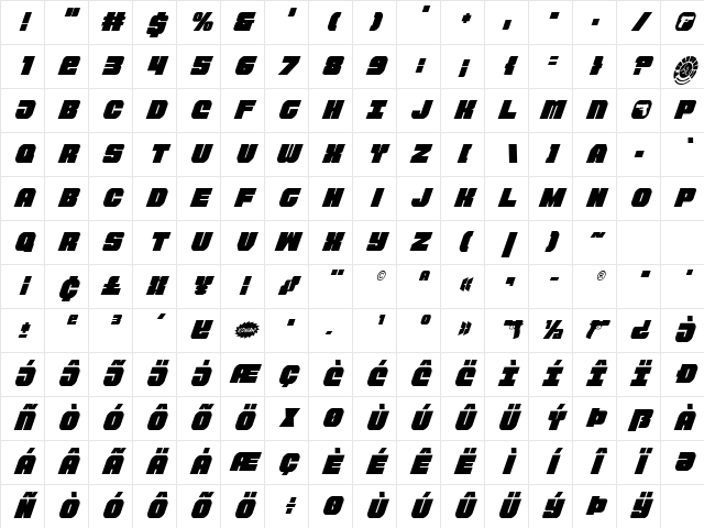 Tauro Condensed Italic Condensed Italic Character Map