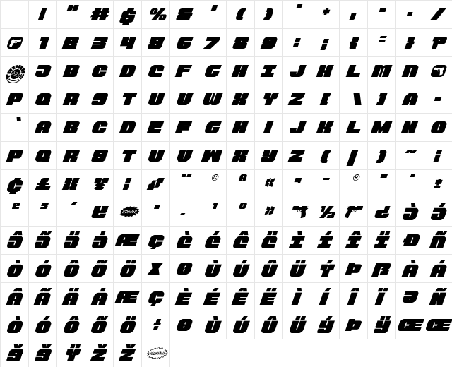 Tauro Italic Character Map Tauro Italic Character Map