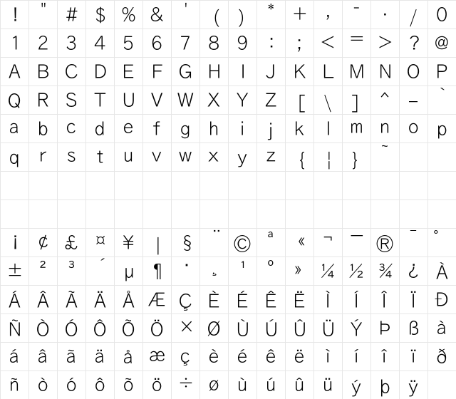 TBGothicSL Std Normal Character Map
