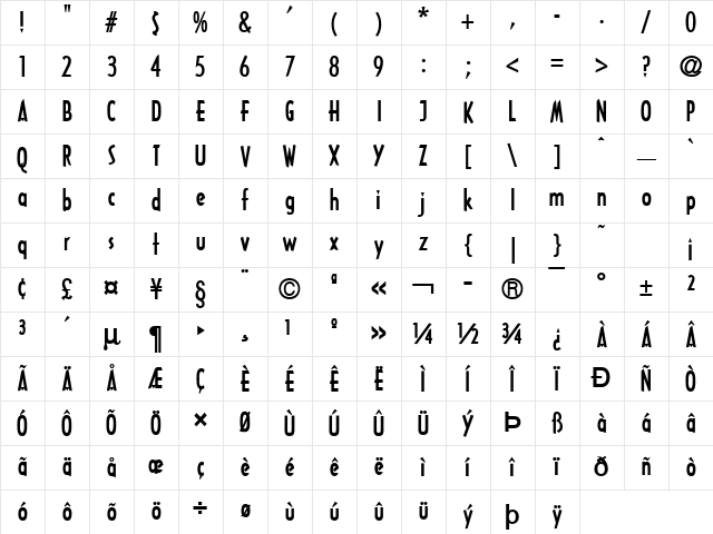Tech Bold Character Map