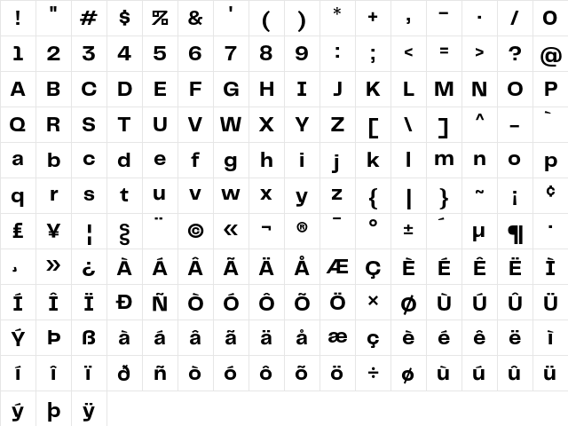 Telegraf Bold Character Map