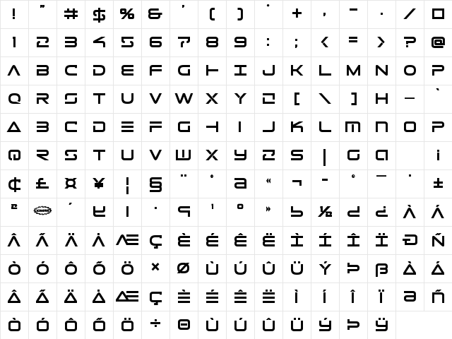 Tele-Marines Bold Bold Character Map