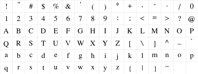 Tempus Regular Character Map