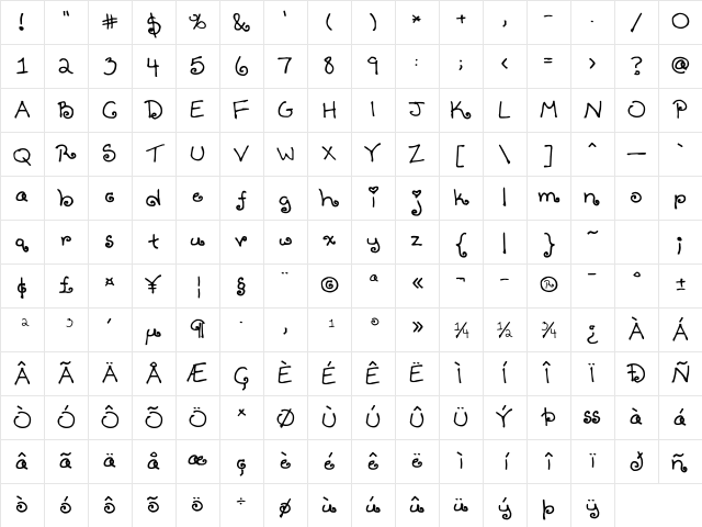 Tenbitesch Regular Character Map
