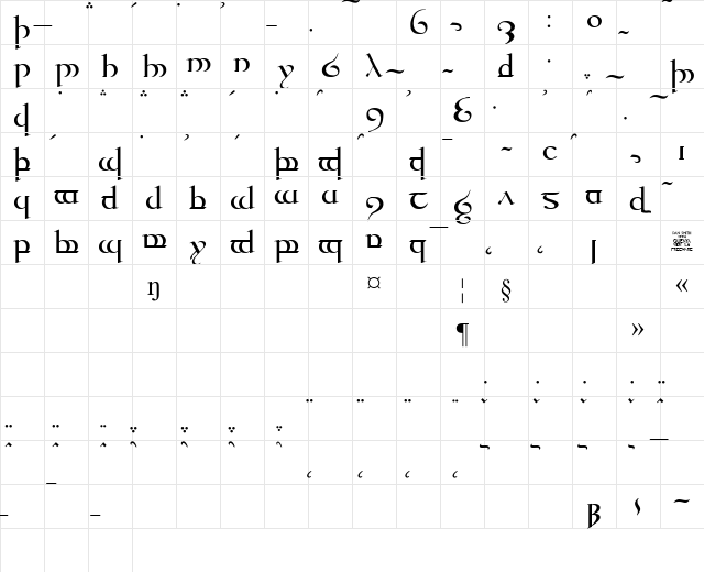 Tengwar Quenya Regular Character Map