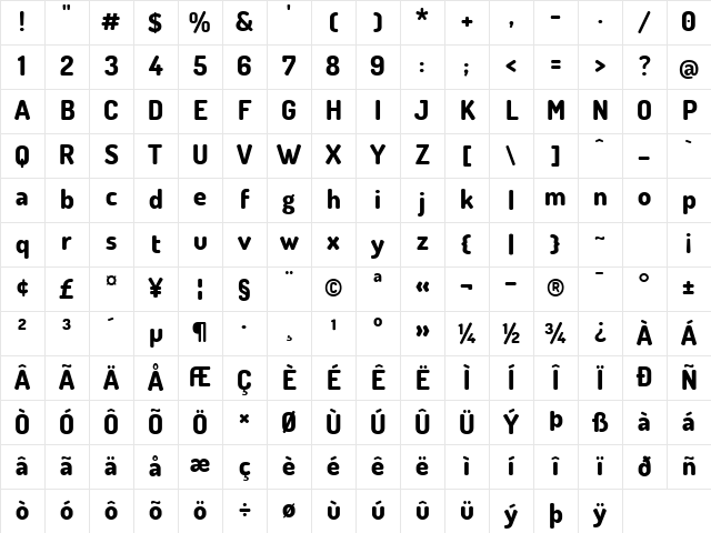Terminal Dosis ExtraBold Character Map