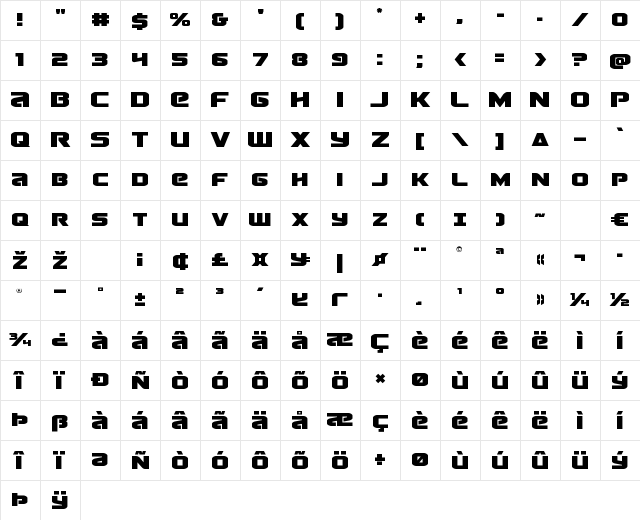 Terran Regular Character Map