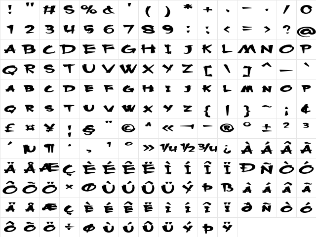 Terricon Extra-expanded Bold Character Map